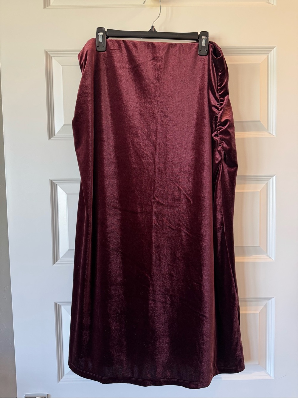 Old Navy Burgundy Velvet Maxi Skirt with Side Ruched Detail and Slit